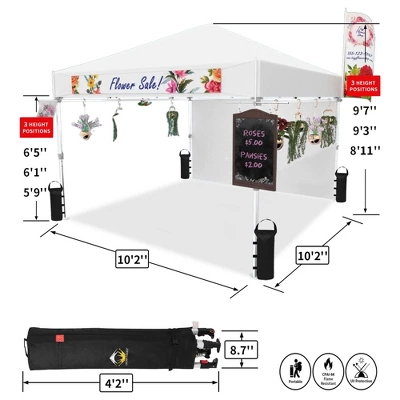 Crown Shades 10' X 10' Base Pop-Up Canopy Polyester Adjustable Legs Instant Folding Canopy Tent With Sidewall And Carry Bag, White - Image 2