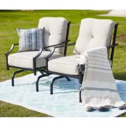 3pc Striped Steel Frame Patio Seating Sets Cream - Lokatse
