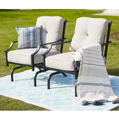 3pc Striped Steel Frame Patio Seating Sets Cream - Lokatse