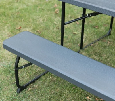 Gardenised Gray Outdoor Foldable Woodgrain Portable Picnic Table Set, 5 Feet Long - Image 9