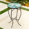Teal Island Designs Modern Black Round Outdoor Accent Side Table 14" Wide Blue Green Dragonfly Mosaic Tabletop Front Porch Patio Home House
