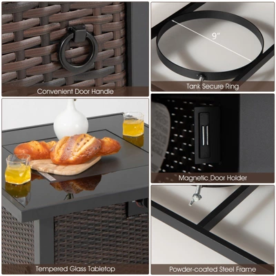 Tangkula Patio Rattan 7PCS Cushioned Chair Set Furniture Set Thick Cushion W/ 50,000 BTU Propane Fire Pit Table For Garden Black/Navy/Red/Turquoise/Off White - Image 6