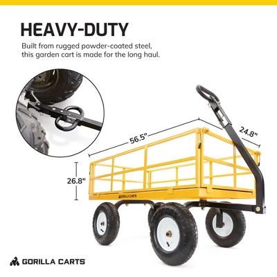 Gorilla Carts 1200lbs. Capacity Industrial Steel Utility Wagon With Removable Sides And 2 In 1 Handle For Towing - Yellow (GOR1201B) - Image 4
