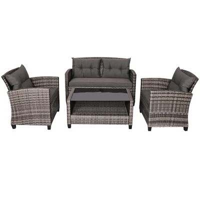 Costway 4PCS/8PCS Patio Rattan Furniture Set Coffee Table Cushioned Sofa Garden Lawn Gray - Image 9