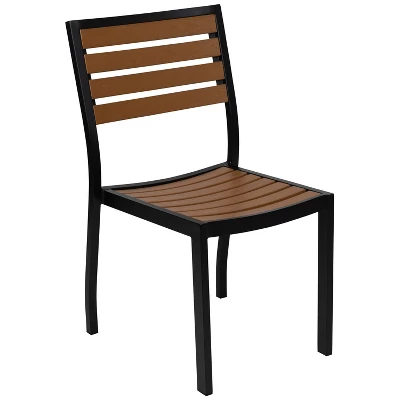 Emma And Oliver 2 Pack Outdoor Faux Teak Side Chair With Poly Slats - Teak Patio Chair - Image 10