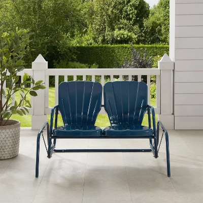 Ridgeland Outdoor Metal Loveseat Glider - Navy - Crosley - Image 2