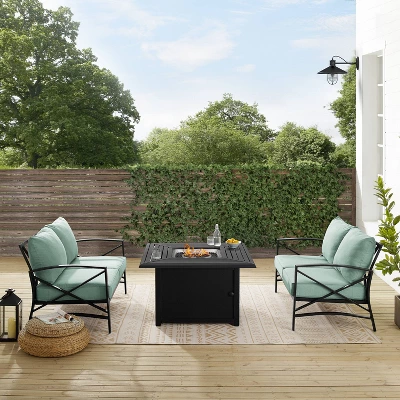 Kaplan 3pc Outdoor Conversation Set With Fire Table & 2 Loveseats - Mist - Crosley - Image 5