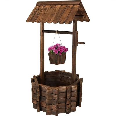 Sunnydaze Decor Sunnydaze Outdoor Fir Wood Wishing Well Garden Planter With Hanging Flower Bucket For Garden Or Yard - 45" H - Brown - Image 6