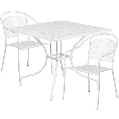 Flash Furniture Oia Commercial Grade 35.5" Square Indoor-Outdoor Steel Patio Table Set With 2 Round Back Chairs - Image 4