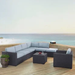 Biscayne 6pc Outdoor Wicker Sectional Set - Mist - Crosley