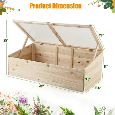 Costway Wooden Cold Frame Greenhouse Flower Planter Raised Plants Bed Protection - Image 3