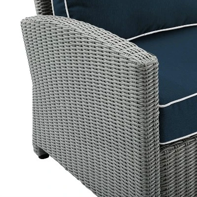 Bradenton 3pc Outdoor Wicker Sofa & 2 Ottoman Set - Navy/Gray - Crosley - Image 9