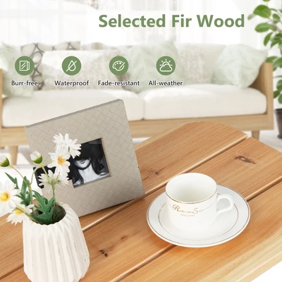 Costway 4PCS Patio Wooden Rocking Chair Bistro Set High Backrest With Folding Side Table - Image 6