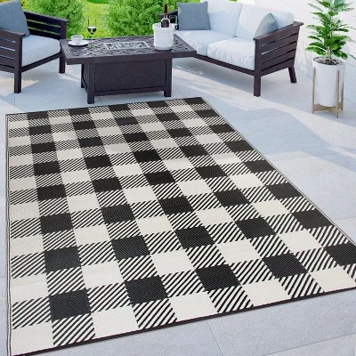 World Rug Gallery Buffalo Plaid Reversible Plastic Outdoor Rugs - Image 6