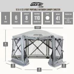 CLAM Quick-Set Pavilion Portable Pop-Up Outdoor Camping Gazebo Screen Tent Sided Canopy Shelter W/ Ground Stakes & Carry Bag