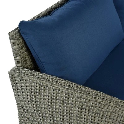 5pc Outdoor Wicker Conversation Set With Cushions - Blue - GODEER - Image 9