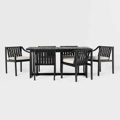 7pc Modern Slatted Wood Outdoor Dining Set - Saracina Home - Image 6