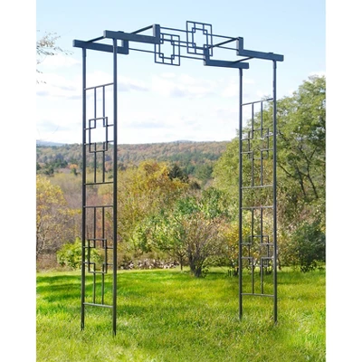 Achla Designs 95.5" Elegant Handcrafted Square-on-Square Iron Garden Arbor Graphite Powder Coated Finish - Image 6