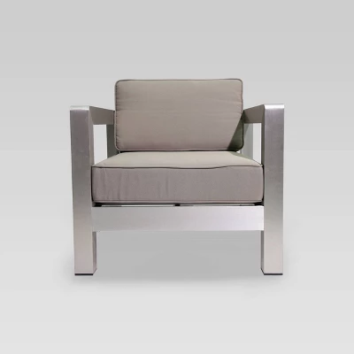 Aviara 5pc Aluminum Chat Set With Fire Pit - Silver/Khaki And Light Gray - Christopher Knight Home - Image 4