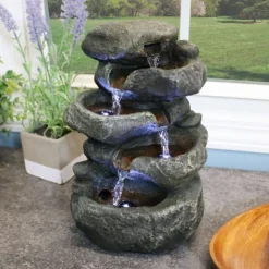 Sunnydaze Decor Sunnydaze Indoor Home Decorative Relaxing Stacked Rocks Tabletop Water Fountain With LED Lights - 10"