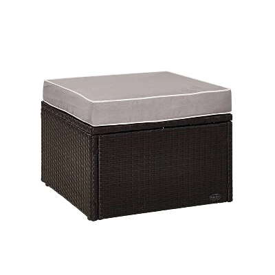 Palm Harbor Outdoor Wicker Ottoman - Gray - Crosley - Image 3