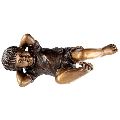 Design Toscano Lazy Days, Resting Boy Cast Bronze Piped Garden Statue - Image 3