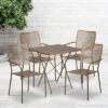 Emma And Oliver Commercial 28" Square Metal Folding Patio Table Set W/ 4 Square Back Chairs