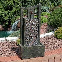 Sunnydaze Decor Sunnydaze 39"H Electric Polyresin And Fiberglass Modern Road Column Outdoor Water Fountain With LED Lights