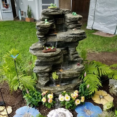 Sunnydaze Decor Sunnydaze 38"H Electric Polyresin And Fiberglass Stacked Shale Waterfall Outdoor Water Fountain With LED Lights - Image 9