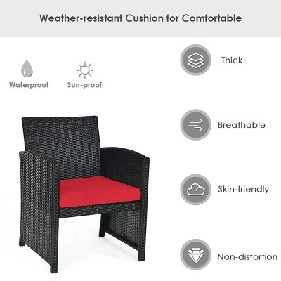 Tangkula 4 Piece Outdoor Patio Rattan Furniture Set Red Cushioned Seat For Garden, Porch, Lawn - Image 4