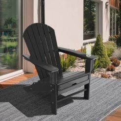 Costway Outdoor Patio HDPE Deck Adirondack Chair Beach Seat Retractable Ottoman WhiteBlackCoffeeGreyTurquoise