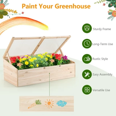 Costway Wooden Cold Frame Greenhouse Flower Planter Raised Plants Bed Protection - Image 5