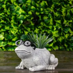 Roman 9.75" Frog Spring Outdoor Patio Garden Planter - Gray