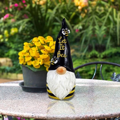 12" Polyresin "Let It Bee" Indoor/Outdoor Garden Gnome Statue Black/Yellow - Alpine Corporation