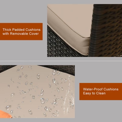 Costway 9PCS Patio Rattan Dining Set 8 Chairs Cushioned Acacia Table Top - Image 8