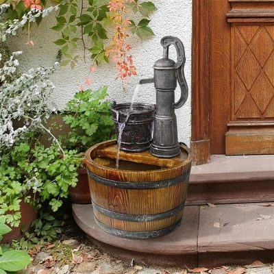 Design Toscano Cistern Well Pump Barrel Garden Fountain - Multicolored