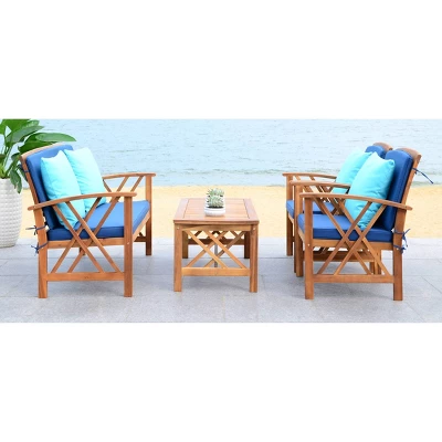 Fontana 4pc Outdoor Set - Natural Look/Navy - Safavieh - Image 2