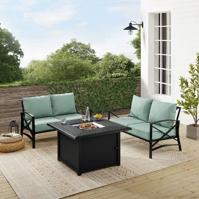 Kaplan 3pc Outdoor Conversation Set With Fire Table & 2 Loveseats - Mist - Crosley - Image 4