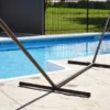 The Hamptons Collection 180” Black Steel 3-Beam Hammock Stand With Hardware