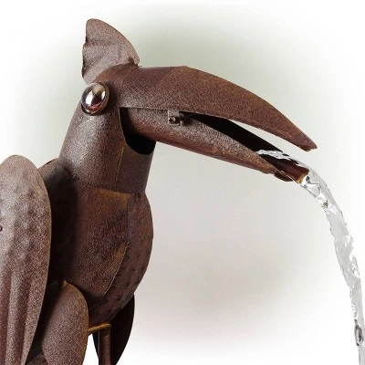 16" Iron Indoor/Outdoor Rustic Metal Toucan Water Fountain Yard Statue Brown - Alpine Corporation - Image 5