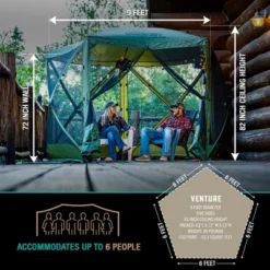 Clam Quick-Set Venture Portable Pop Up Sided Camping Gazebo Screen Tent With Ground Stakes And Carry Bag