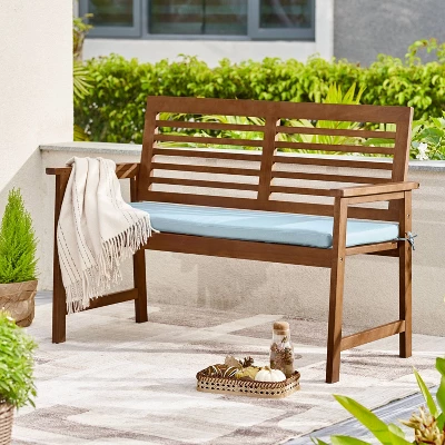 Farmhouse Slatted Eucalyptus Wood Garden Bench - Vifah - Image 2