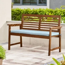 Farmhouse Slatted Eucalyptus Wood Garden Bench - Vifah