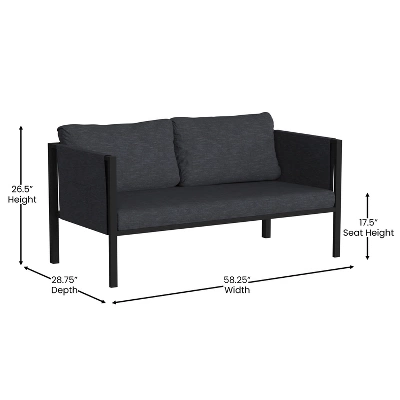 Flash Furniture Lea Indoor/Outdoor Loveseat With Cushions - Modern Steel Framed Chair With Storage Pockets - Image 3