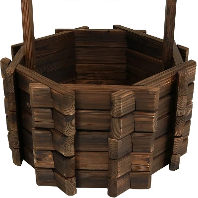 Sunnydaze Decor Sunnydaze Outdoor Fir Wood Wishing Well Garden Planter With Hanging Flower Bucket For Garden Or Yard - 45" H - Brown - Image 4