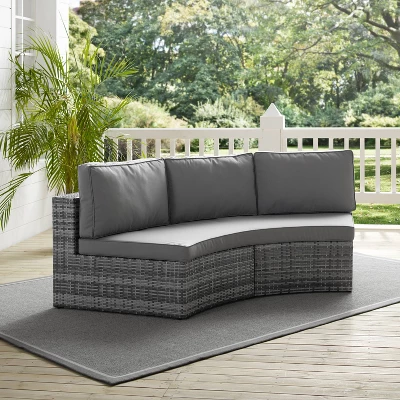 Catalina Wicker Round Sectional Sofa - Gray - Crosley - Image 5