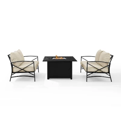Kaplan 3pc Outdoor Conversation Set With Fire Table & 2 Loveseats - Oatmeal - Crosley