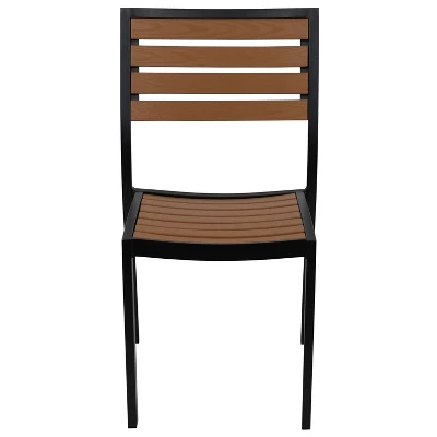 Emma And Oliver 2 Pack Outdoor Faux Teak Side Chair With Poly Slats - Teak Patio Chair - Image 9