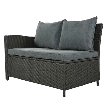 6pc Outdoor Set With Loveseats, Sofa, Chair, Bench & Coffee Table - Gray - GODEER - Image 12