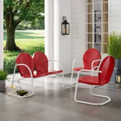 Griffith 3pc Outdoor Seating Set - Bright Red - Crosley